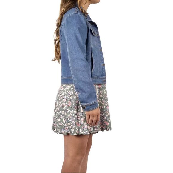 Zunie Girl Match Set Denim Jacket and Sage Flower dress Sz L 10/12 - Picture 4 of 14